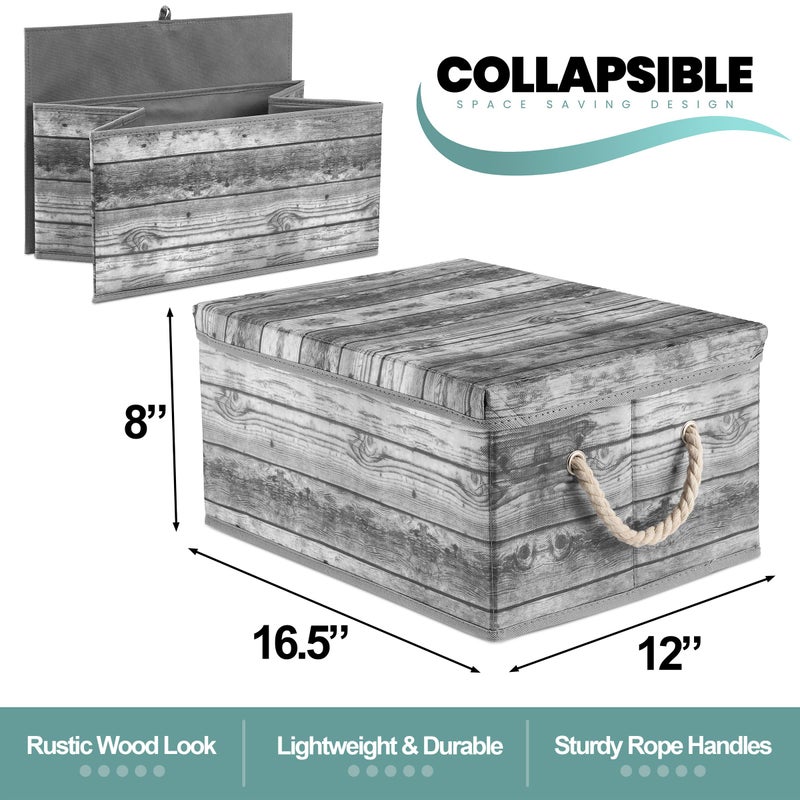 Sorbus Storage Box Set with Lid, Carry Handles, Foldable Frame, Rustic Wood Grain Print Bins, Great for Toys, Memorabilia, Closet, Office, Bedroom, 2-Pack (Wood Box Set - Gray) - Image 2